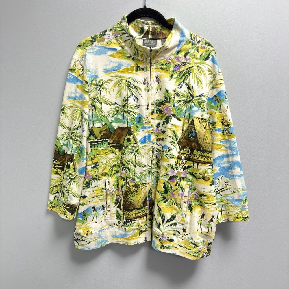 Chicos Additions Hawaiian Jacket Size 2 (Large) Full Zip 3/4 Sleeves VGUC